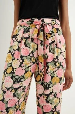 Dorothy Perkins Tall Black Floral Tie Waist Wide Leg Trousers -Clozurely Sales Store aqq45257 multi xl 3