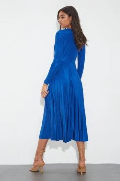 Dorothy Perkins Pleated Long Sleeve Midi Dress -Clozurely Sales Store bqq00477 cobalt xl 2