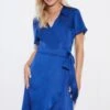Dorothy Perkins Petite Cobalt Tie Front Shirt Mini Dress