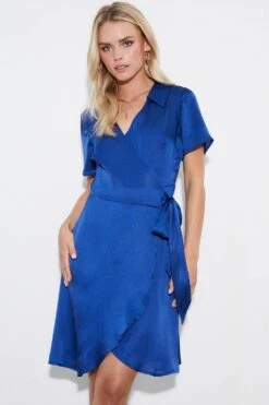 Dorothy Perkins Petite Cobalt Tie Front Shirt Mini Dress