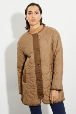 Dorothy Perkins Tall Collarless Contrast Quilted Jacket -Clozurely Sales Store bqq05297 chocolate xl 5