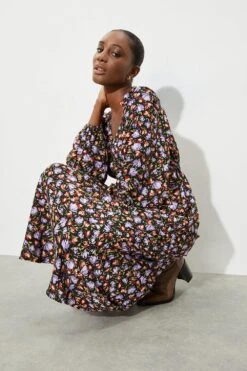 Dorothy Perkins Tulip Print Ruffle Shoulder Wrap Midi Dress -Clozurely Sales Store bqq06989 multi xl 4