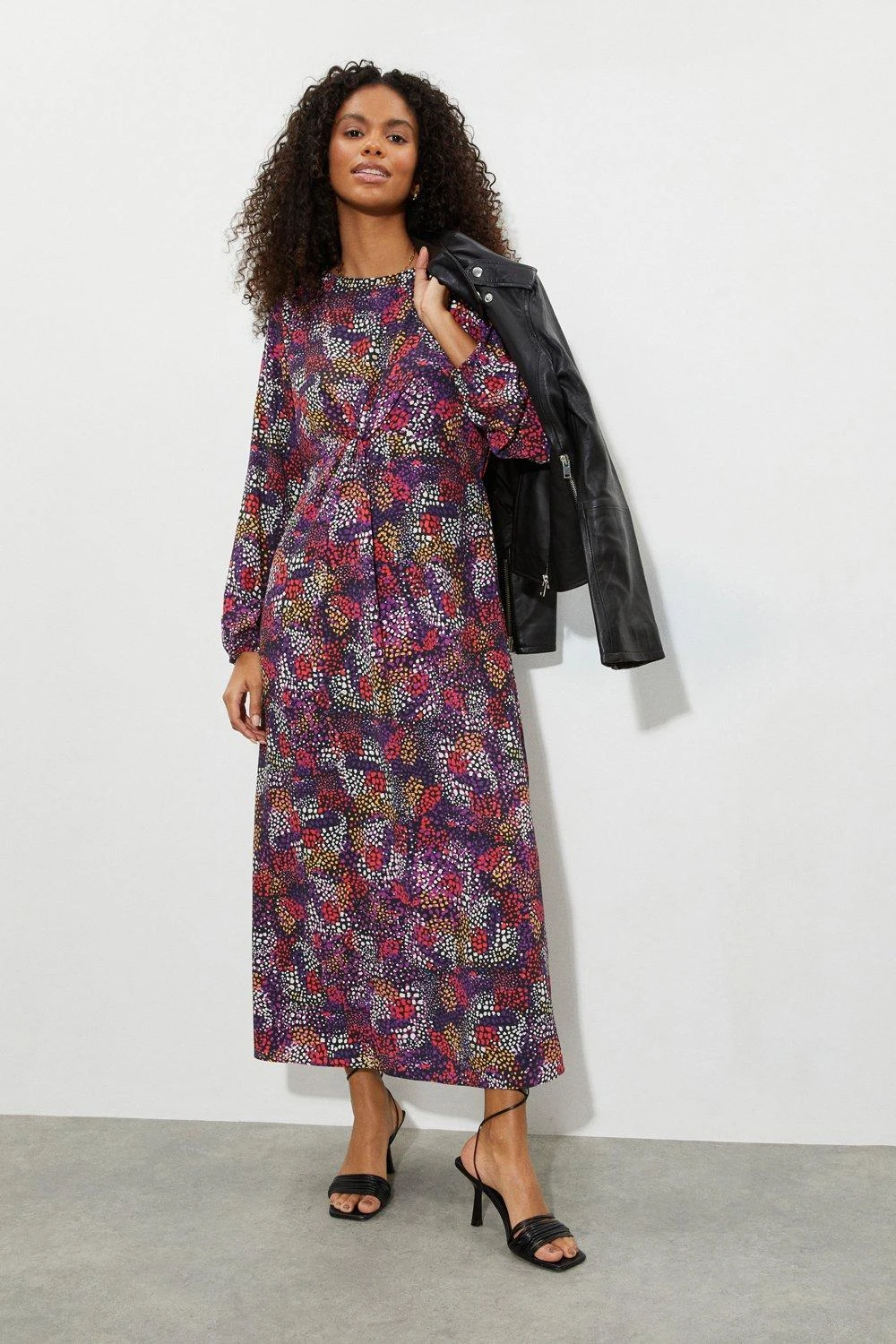 Dorothy Perkins Multi Spot Twist Front Midi Dress 2 Dorothy Perkins Multi Spot Twist Front Midi Dress - Image 2