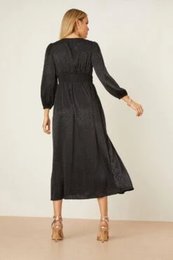 Dorothy Perkins Satin Jacquard Button Front Midi Dress -Clozurely Sales Store bqq07583 black xl 2