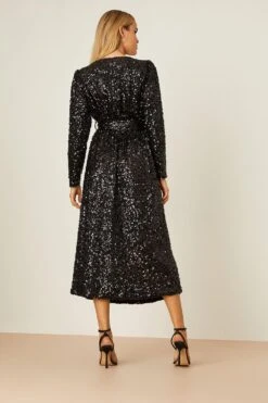 Dorothy Perkins Multi Sequin Wrap Belted Midi Dress -Clozurely Sales Store bqq07586 black xl 2