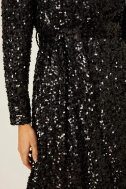 Dorothy Perkins Multi Sequin Wrap Belted Midi Dress -Clozurely Sales Store bqq07586 black xl 4