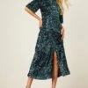 Dorothy Perkins Green Wrap Velvet Sequin Midi Dress