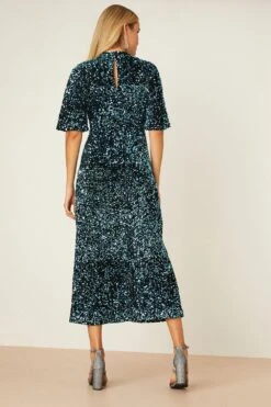 Dorothy Perkins Green Wrap Velvet Sequin Midi Dress -Clozurely Sales Store bqq07594 green xl 2