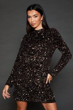 Dorothy Perkins Gold Velvet Sequin Mini Dress -Clozurely Sales Store bqq07597 gold xl 3