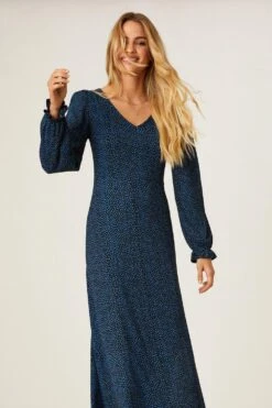 Dorothy Perkins Blue Spot V Neck Midi Dress