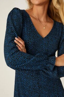 Dorothy Perkins Blue Spot V Neck Midi Dress -Clozurely Sales Store bqq07837 blue xl 3