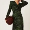 Dorothy Perkins Petite Green Printed Knot Detail Midi Dress