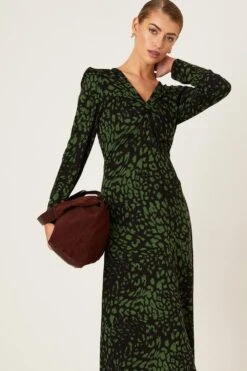 Dorothy Perkins Petite Green Printed Knot Detail Midi Dress