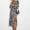 Dorothy Perkins Zebra Long Sleeve Sweetheart Midi Dress