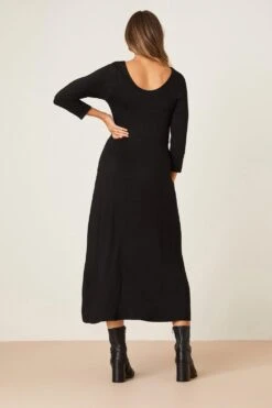 Dorothy Perkins Black Long Sleeve Midi Dress With Pockets -Clozurely Sales Store bqq07878 black xl 2
