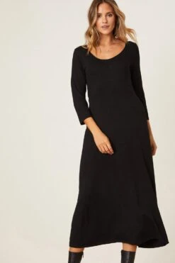 Dorothy Perkins Black Long Sleeve Midi Dress With Pockets -Clozurely Sales Store bqq07878 black xl 4