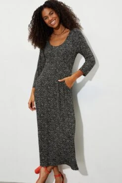 Dorothy Perkins Mono Spot Long Sleeve Midi Dress With Pockets -Clozurely Sales Store bqq07883 mono xl 4