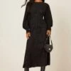Dorothy Perkins Petite Black Spot Long Sleeve Ruched Cuff Midi Dress