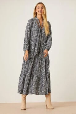 Dorothy Perkins Ditsy Tie Neck Smock Midi Dress
