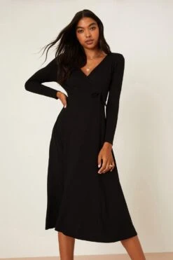 Dorothy Perkins Black Wrap Midi Dress -Clozurely Sales Store bqq07983 black xl 4