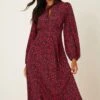 Dorothy Perkins Petite Red Print Keyhole Detail Midi Dress