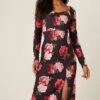 Dorothy Perkins Black Rose Print Scuba Sweetheart Midi Dress