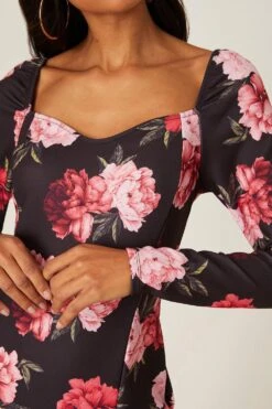 Dorothy Perkins Black Rose Print Scuba Sweetheart Midi Dress -Clozurely Sales Store bqq08083 berry xl 3
