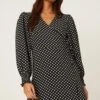 Dorothy Perkins Petite Mono Spot Print Wrap Mini Dress