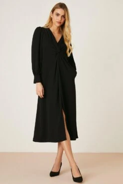 Dorothy Perkins Black Twist Front Midi Dress
