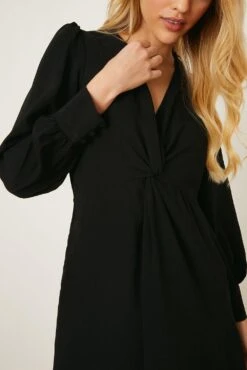 Dorothy Perkins Black Twist Front Midi Dress -Clozurely Sales Store bqq08157 black xl 3