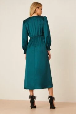 Dorothy Perkins Green Satin Lace Trim Wrap Midi Dress -Clozurely Sales Store bqq08162 green xl 2