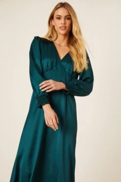 Dorothy Perkins Green Satin Lace Trim Wrap Midi Dress -Clozurely Sales Store bqq08162 green xl 4