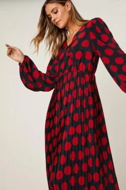 Dorothy Perkins Red Spot Pleated Wrap Midi Dress