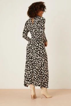 Dorothy Perkins Mono Animal Ruched Split Midi Dress -Clozurely Sales Store bqq08237 mono xl 2