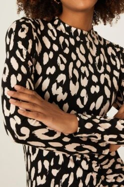 Dorothy Perkins Mono Animal Ruched Split Midi Dress -Clozurely Sales Store bqq08237 mono xl 3