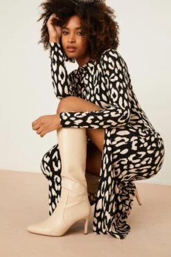 Dorothy Perkins Mono Animal Ruched Split Midi Dress -Clozurely Sales Store bqq08237 mono xl 4