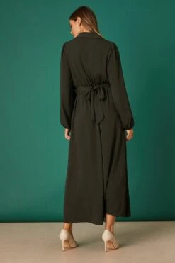 Dorothy Perkins Khaki Collared Wrap Midi Dress -Clozurely Sales Store bqq08249 khaki xl 2