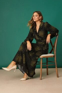 Dorothy Perkins Khaki Spot Print Collared Wrap Midi Dress