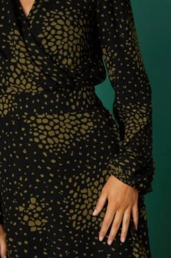 Dorothy Perkins Khaki Spot Print Collared Wrap Midi Dress -Clozurely Sales Store bqq08250 black xl 3