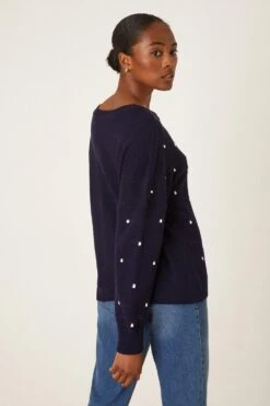 Dorothy Perkins Tall Spot Knitted Jumper -Clozurely Sales Store bqq08317 navy xl 2