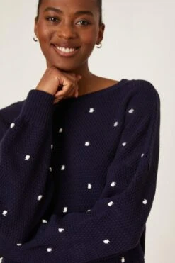 Dorothy Perkins Tall Spot Knitted Jumper -Clozurely Sales Store bqq08317 navy xl 3