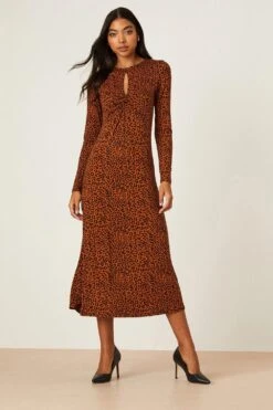Dorothy Perkins Animal Print Keyhole Twist Front Midi Dress