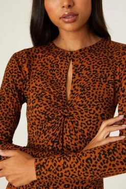 Dorothy Perkins Animal Print Keyhole Twist Front Midi Dress -Clozurely Sales Store bqq08344 animal xl 3