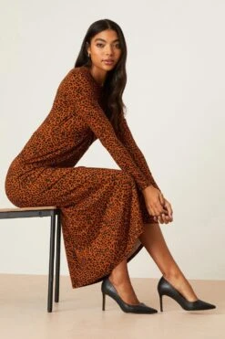 Dorothy Perkins Animal Print Keyhole Twist Front Midi Dress -Clozurely Sales Store bqq08344 animal xl 4