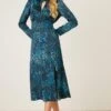 Dorothy Perkins Blue Animal Print Twist Neck Midi Dress
