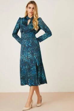 Dorothy Perkins Blue Animal Print Twist Neck Midi Dress