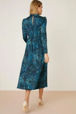 Dorothy Perkins Blue Animal Print Twist Neck Midi Dress -Clozurely Sales Store bqq08361 blue xl 2