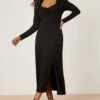 Dorothy Perkins Cora Long Sleeve Black Midi Dress