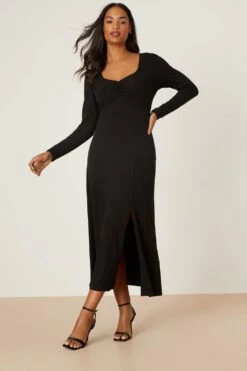 Dorothy Perkins Cora Long Sleeve Black Midi Dress