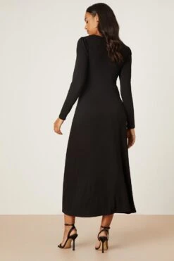 Dorothy Perkins Cora Long Sleeve Black Midi Dress -Clozurely Sales Store bqq08405 black xl 2